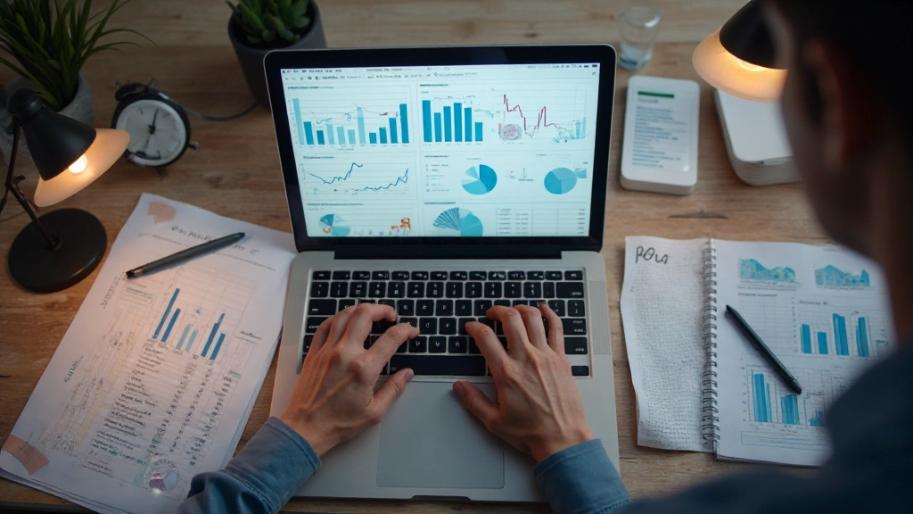 Laptopscherm toont statistische analyse en gegevensinterpretatierapport