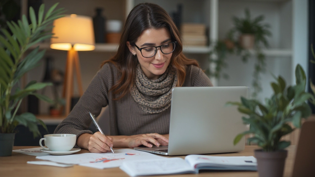 Professional woman analyzing spreadsheet data on computer screen